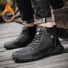Классические зимние мужские ботинки из натуральной кожи, плюшевые теплые мужские зимние сапоги, непромокаемые уличные мужские рабочие ботинки в римском стиле, мужские мотоциклетные ботинки