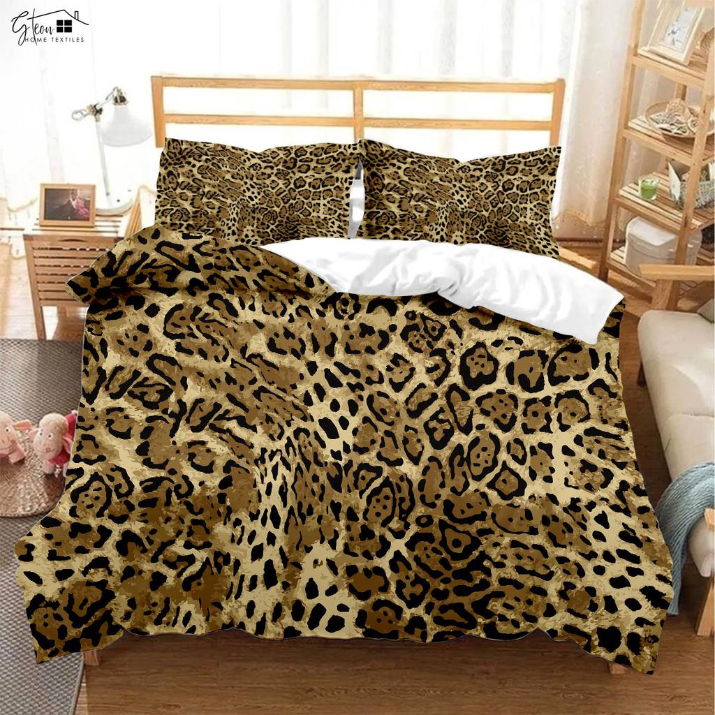 Vintage Animal Texture Leopard Print Bedding Set Soft and Comfortable Down Quilt Cover Set 3-piece Kids Quilt Cover Set