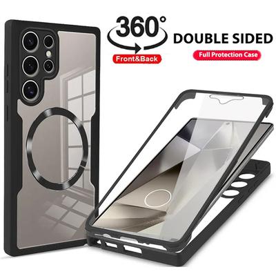 Полностью защищенный на 360° двухсторонний чехол для телефона Samsung S25 S24 Ultra S23 Plus FE Магнитный чехол для беспроводной зарядки Magsafe