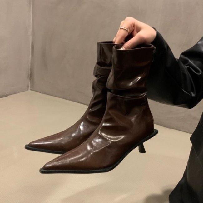 Сексуальные женские ботильоны с острым носком, брендовые модные кожаные туфли на среднем каблуке для офиса, зимняя обувь 2025 года, туфли-лодочки для вечеринок, Botas Mujer