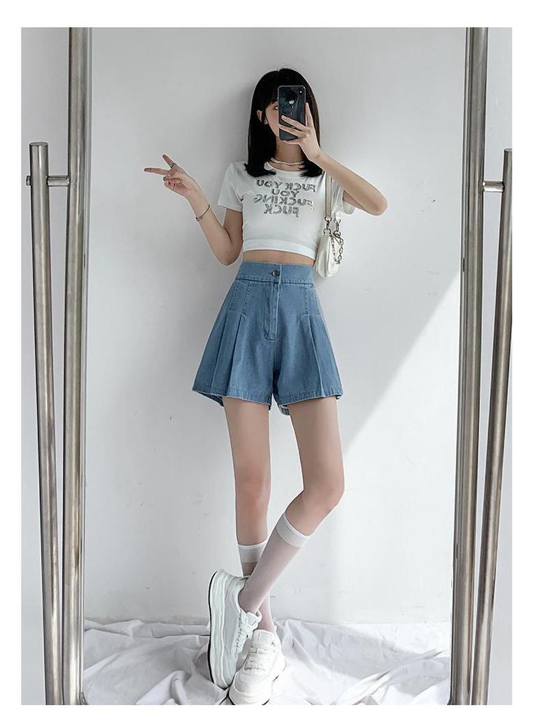 Women's Washed Denim Shorts, 2025 Summer Collection: Loose Wide-Leg Design, Elastic High Waist, Casual Fit.