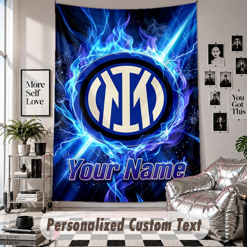 Wall Hanging Tapestry With Custom Name & Text, Inter Milan Decorative Tapestry For Bedroom