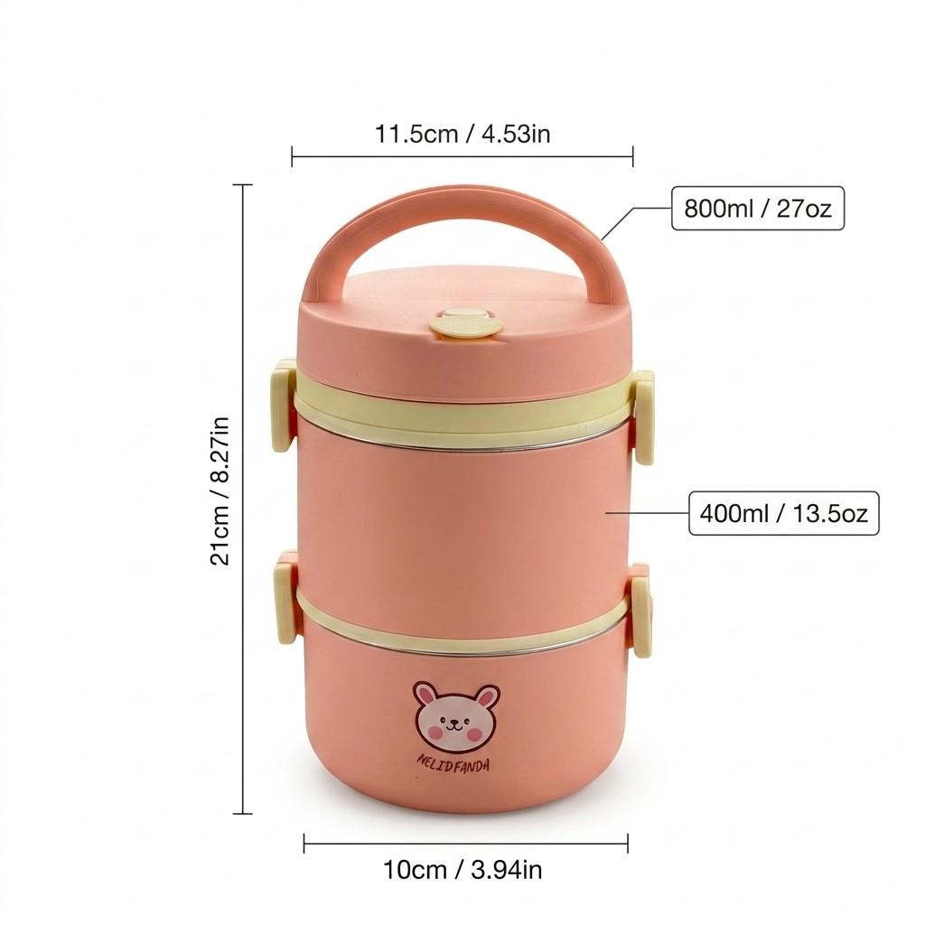 Kawaii 304 Stainless Steel Lunch Box Leakproof Thermal Bento Box Microwavable Food Container with Handle for Kids School Adults