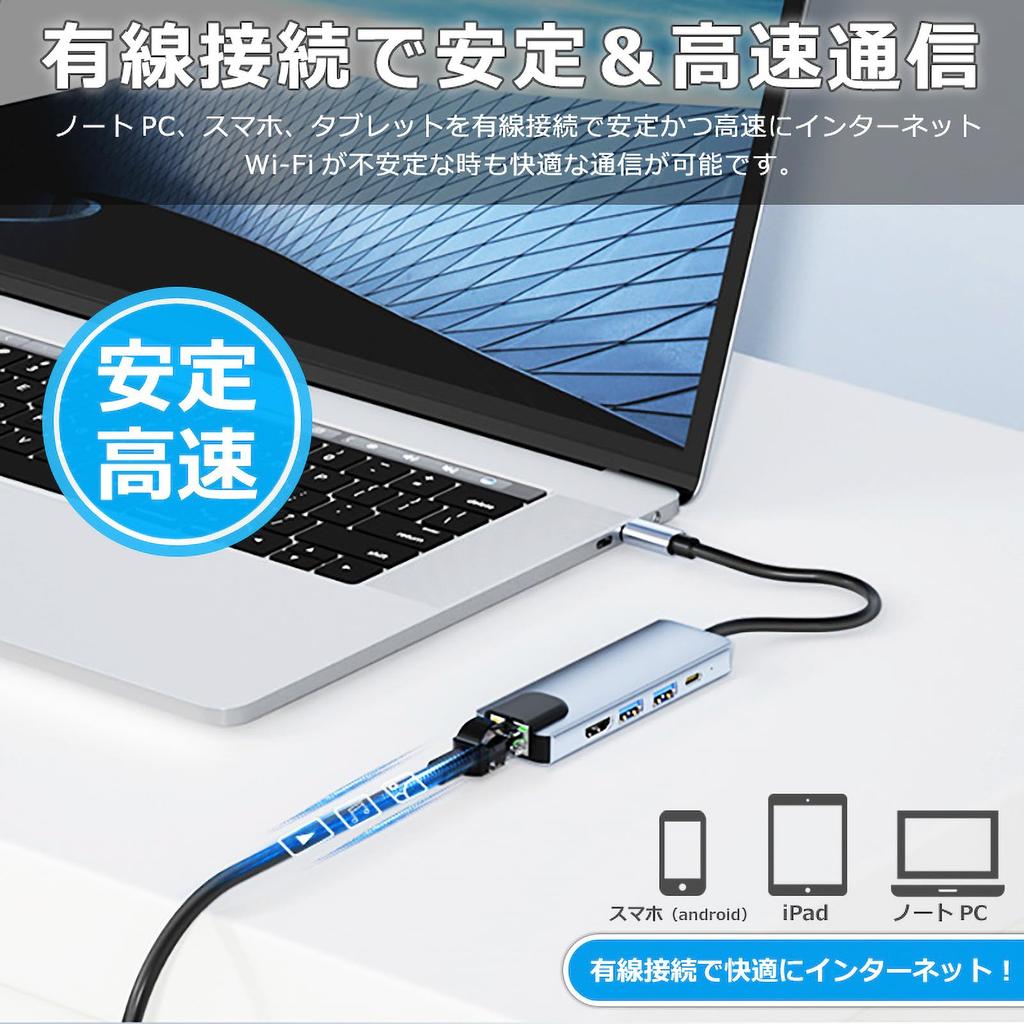 USB C Hub 5in1 Hub Bus Power 4K HDMI LAN PD Зарядная док-станция Совместимость с MacBook Air Ноутбук ПК iPad Air Pro Multi Display Type-C USB-C
