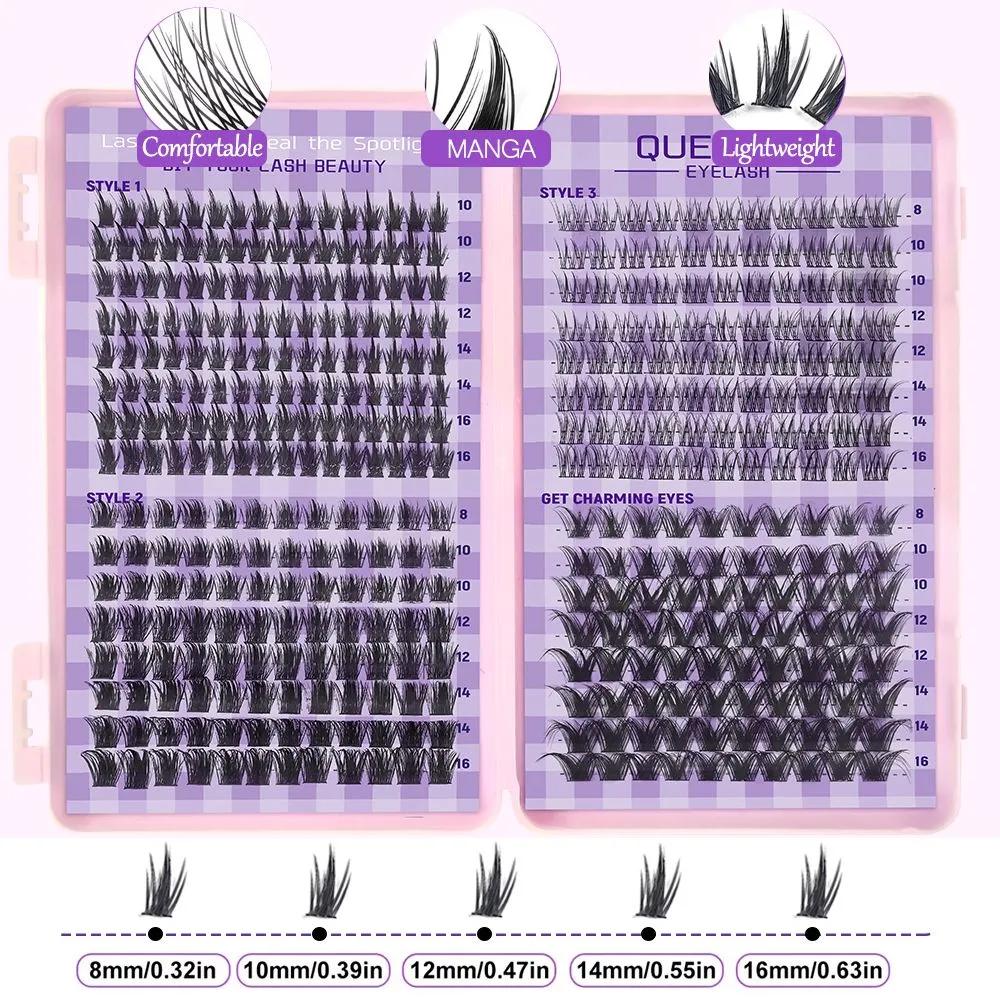 Beam false eyelashes 392 bunches, 4 styles, mixed length 8-16 mm, set with glue, tweezers and brush, natural effect
