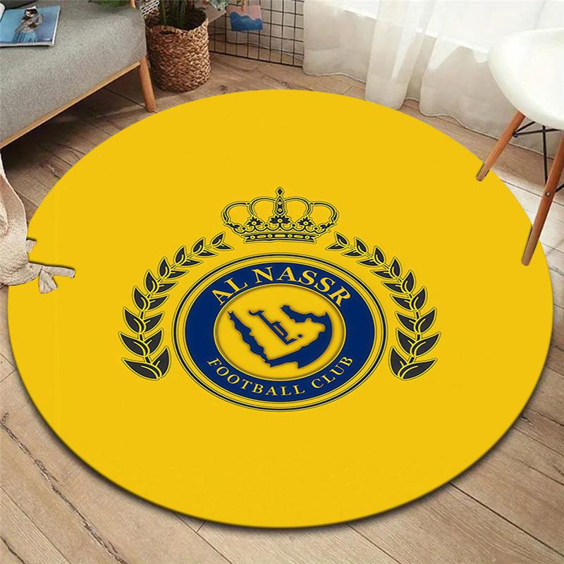 Al-Nassr FC Round Area Rug,Carpet Rug for Living Room Bedroom Sofa Playroom Decor,Non-slip Floor Mat