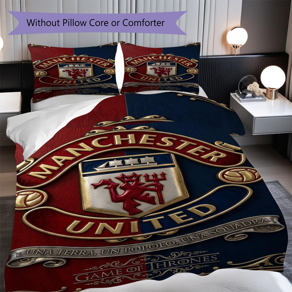 Manchester Legacy Emblem Bedding (1 * duvet cover + 2 * pillowcase, without core) 2D Flat Bedding set Christmas birthday gift Soft and comfortable