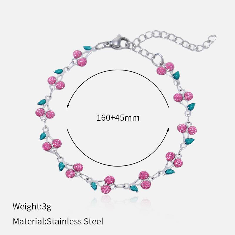 Popular ins casual and elegant wind titanium steel bracelet fruit cherry bracelet 18k gold electroplated stainless steel bracelet