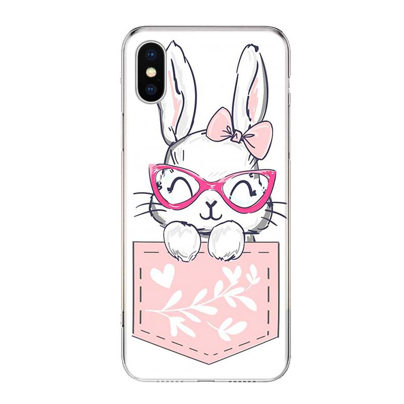 Cute White Baby Rabbits For iPhone 17 Air 16 15 14 Plus 13 Mini 12 11 Pro Max Phone Case 16E 7 Print 8 SE Fundas Cover Soft Coqu