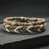 2Pcs Mens Bracelet Set Natural Wood Braclet Handmade Weaven Macrame Braslet Volcanic Rock Tiger Eyes Stone Beaded Brazalete