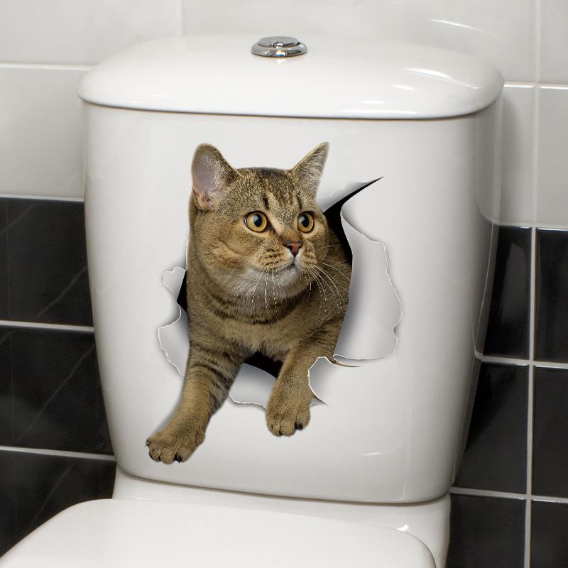 Мультфильм милый акварельный кот наклейка наклейки ванная комната украшение крышки унитаза водостойкая наклейка на стену