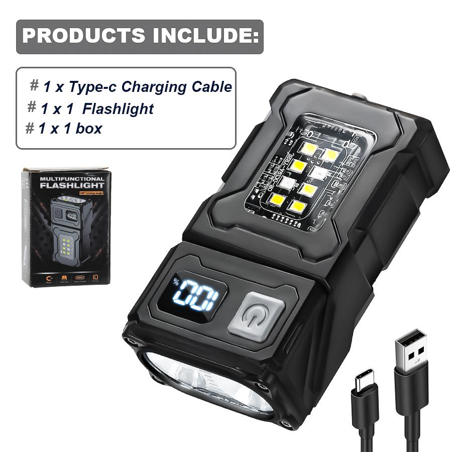 Portable LED COB Flashlight Head Rotation with Magnetic Torch Built-in Battery USB Rechargable Outdoor Camping Emergency Lantern