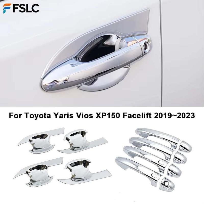 4x Chrome Door Handle Bowl Cover Trim Sticker for Toyota Vios Yaris XP150 - Car Accessories