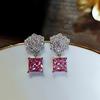 Silver Super Flashing Camellia Earrings Red Square Crystals Earrings Fashion Small Fragrance Ladies Earrings Needles