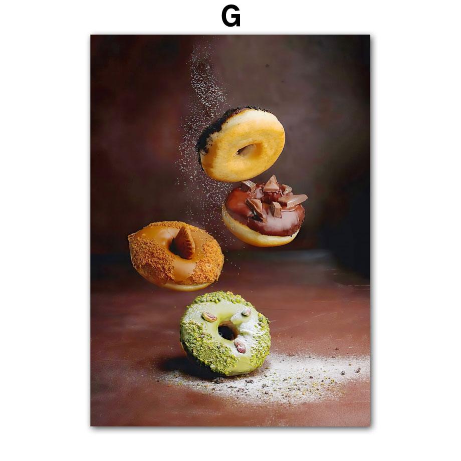 Кофейный торт, круассан, пончик, макароны, постеры, печать на холсте, картина в скандинавском стиле, настенные художественные фотографии для кухни, магазин десертов, декор комнаты