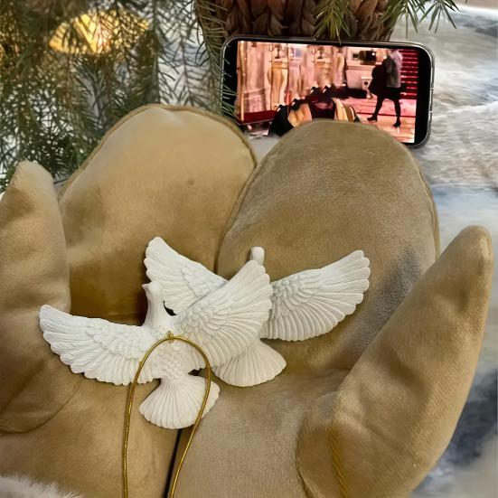 Смола Украшения Птицы Мира Белые Птицы Подвесное Украшение с Золотой Нитью для Рождественской Елки Свадьбы Праздничной Вечеринки Декор