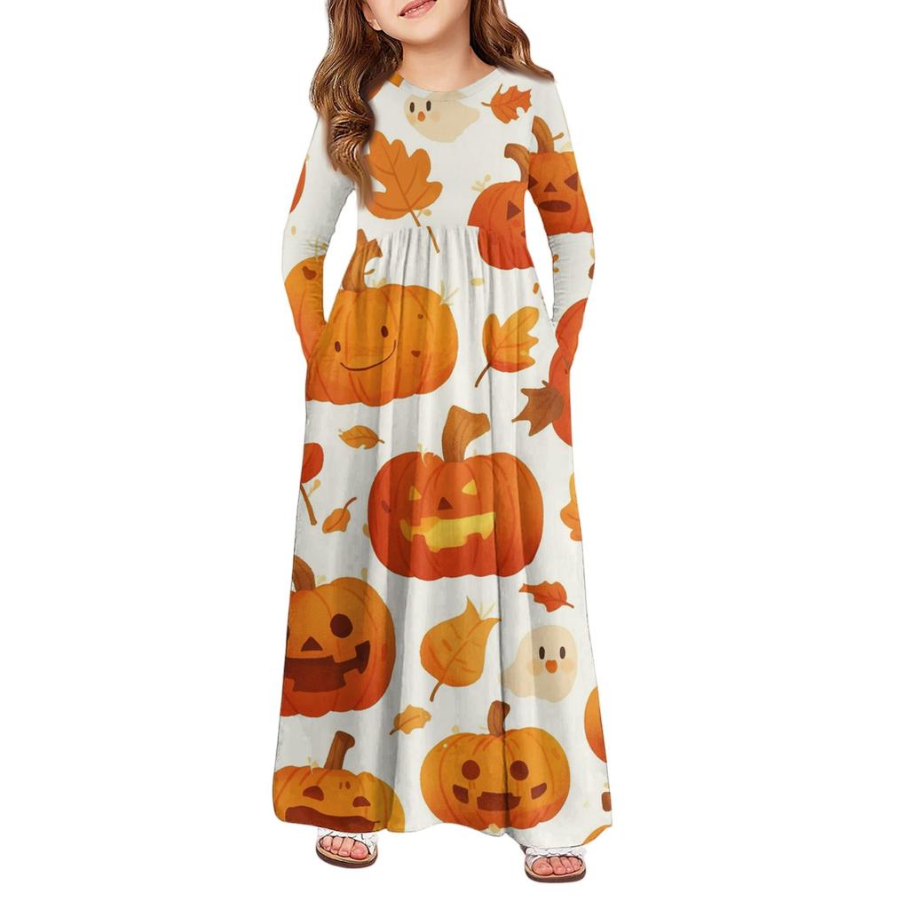 Девичье платье макси на Хэллоуин - Платье с длинным рукавом и карманами