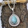 Груша Кабошон Ларимар (5 центов) Ожерелье с подвеской Твердая подвеска из стерлингового серебра 925 пробы с цепочкой Ювелирные изделия для женщин или девочек