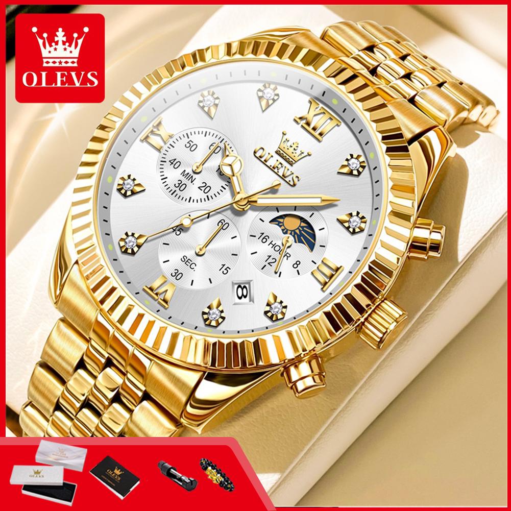 OLEVS 2932 Luxury Original Business Men's Watch 24 Hour Moon Phase Chronograph Waterproof Calendar Quartz Watch for Man
