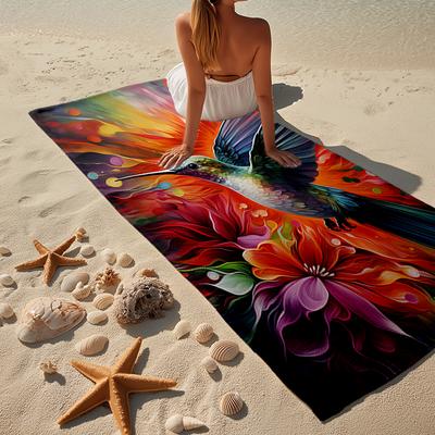 Hummingbird In Bloom Beach Towel, Super Soft Microfiber, Gift for Her/Him, Birthday, for Pool, Beach, Travel, Home Decor Fan Gifts