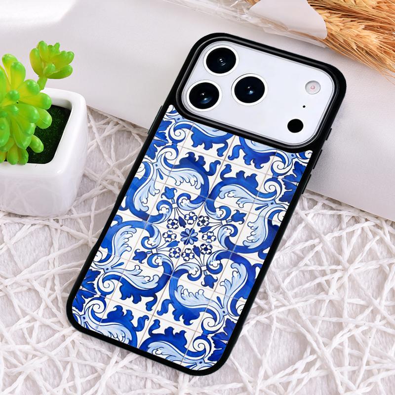 Мягкий чехол для телефона из сине-белого фарфора для iPhone 17 Air 16 15 11 12 14 13 Pro Max Ударопрочный чехол