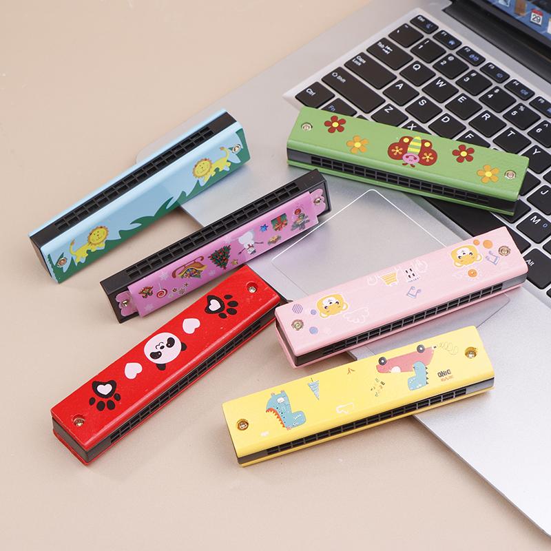1Pc Cute Montessori Educational Toys Cartoon 16 Holes Key Wood/Iron Harmonica Mouth Organ Kids Musical Wind Instrument Gift Toy