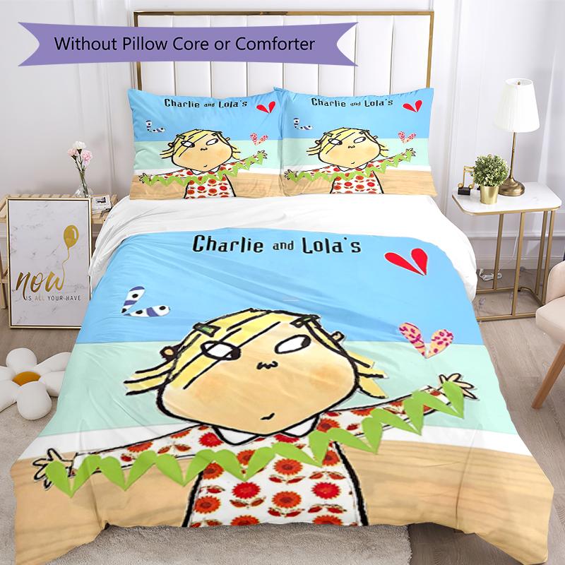 3pcs Charlie and Lola Bedding Set Duvet Cover Closure Includes 1 Duvet Cover & 2 Pillowcases, Soft and Comfortable for All Seasons.