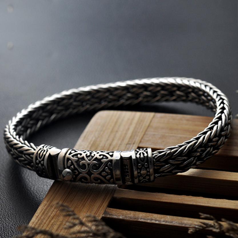 S925 Настоящее Стерлинговое Серебро Ретро Классический Плетеный Браслет Мужской Личность Классическая Мода Ручная Цепочка Изящных Ювелирных Изделий