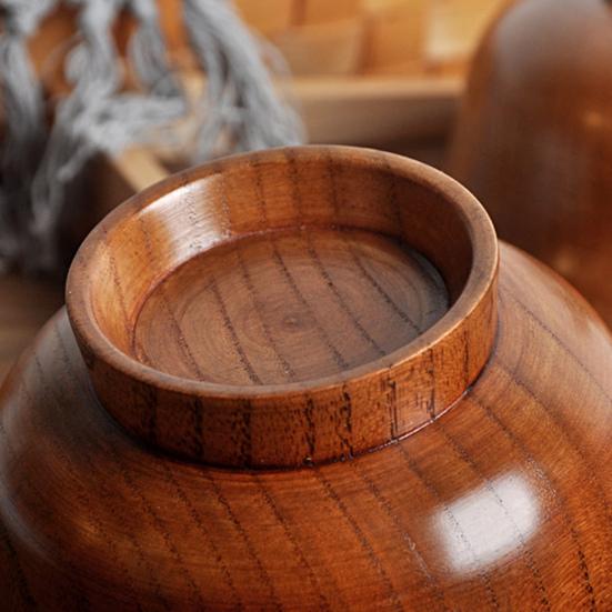 190/240/300/425/475ml Wooden Bowl Reusable Reverse Edge Round Thickened Anti-scalding High-footed Mongolia Style Rice Bowl Kitchen