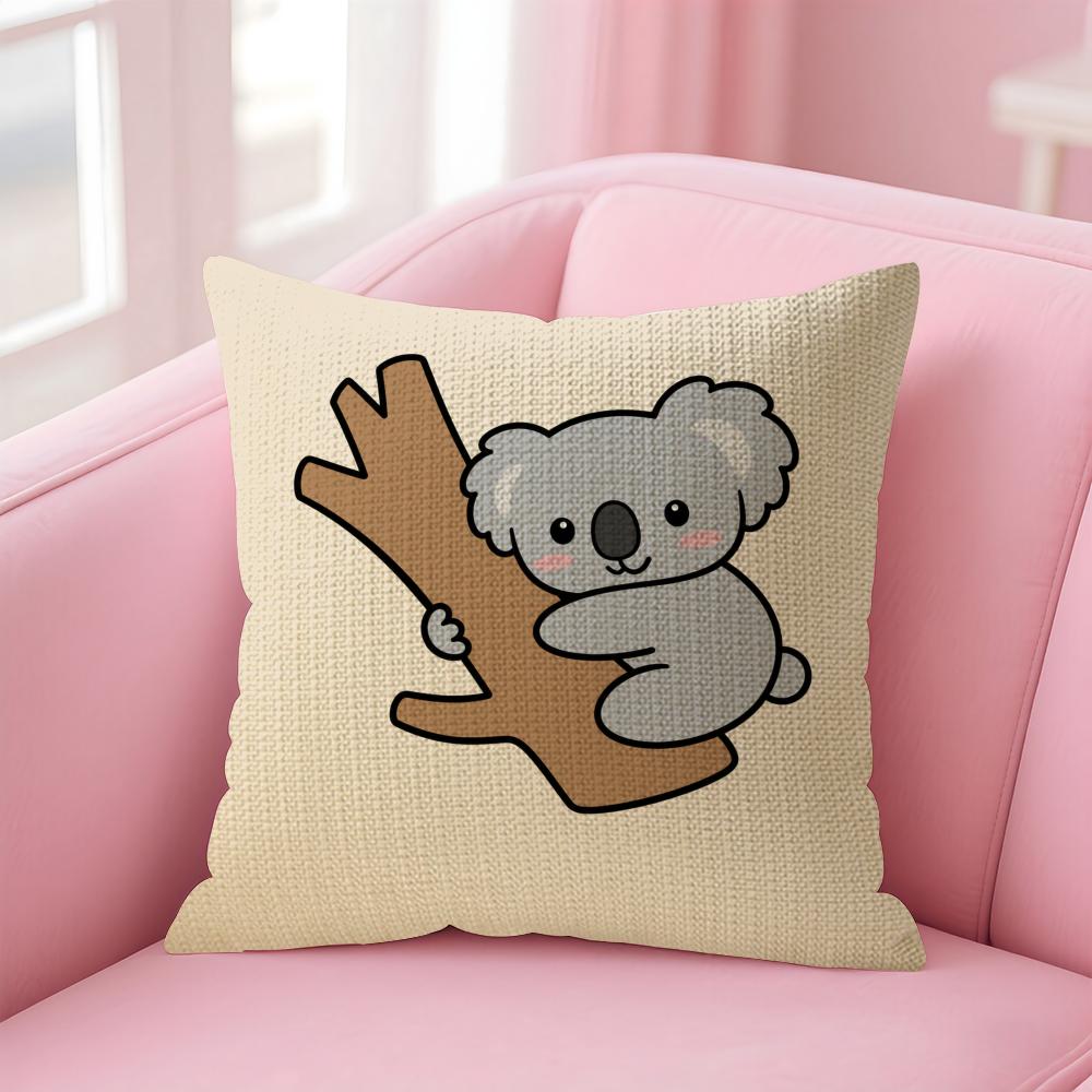 Cartoon Cute Koala Cushion Cover Natural Linen Organic Fabric DoubleSided Printing Sofa Home Decor Gift Pillow Case