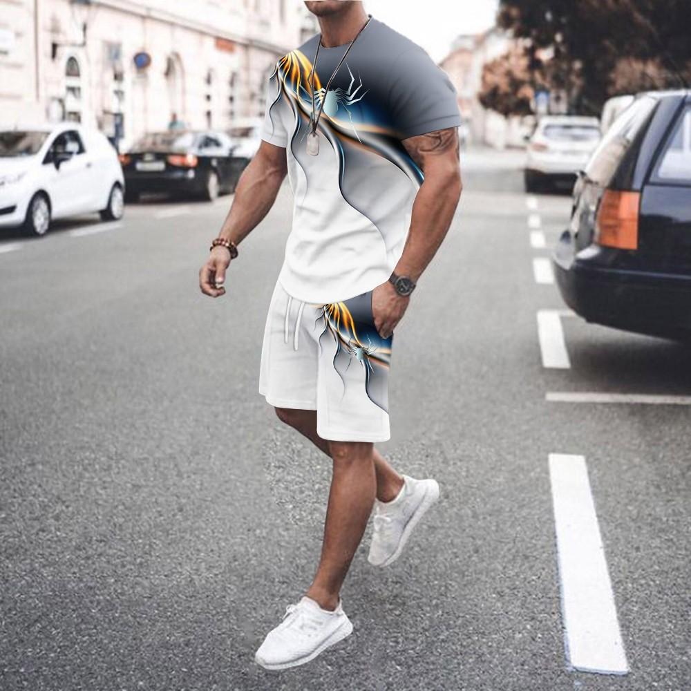 Летний повседневный костюм с 3D-принтом, градиентная рубашка, шорты, уличная одежда, праздничный костюм-двойка
