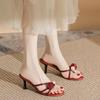 Fashion High-heeled Slippers, Thin Heels, 2025 Summer New Outerwear Flip-flops with Toe Clippers, Red Rose Sandals