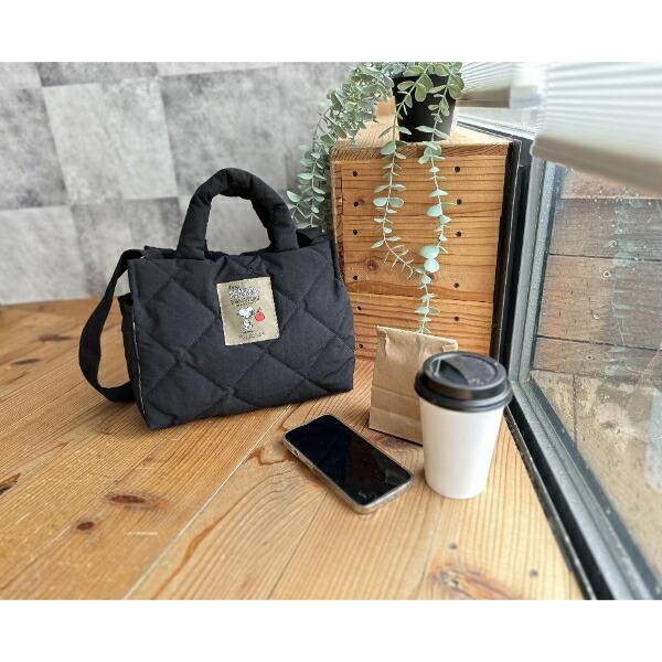 SNOOPY 2Way Quilted Mini Shoulder Tote Bag Beige