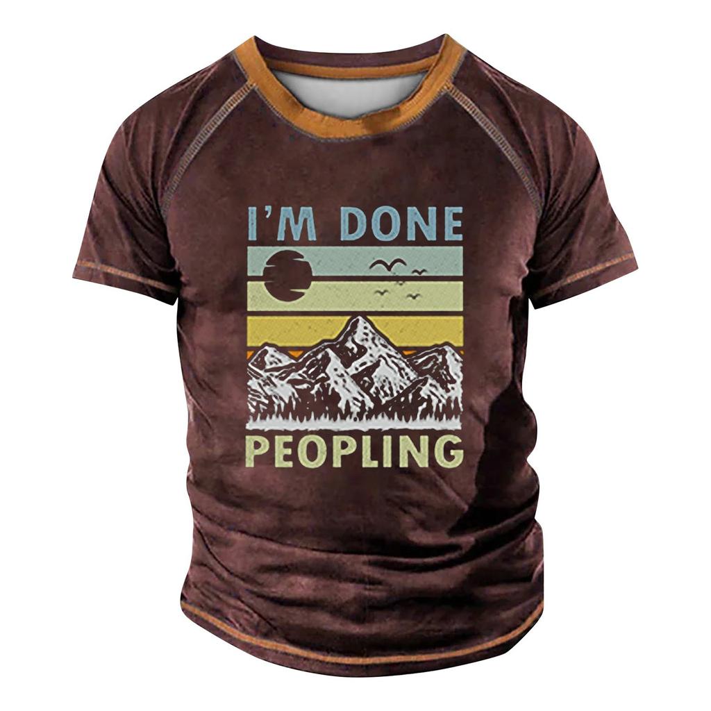 Мужская футболка реглан в стиле ретро с коротким рукавом и круглым вырезом с буквенным принтом, топы