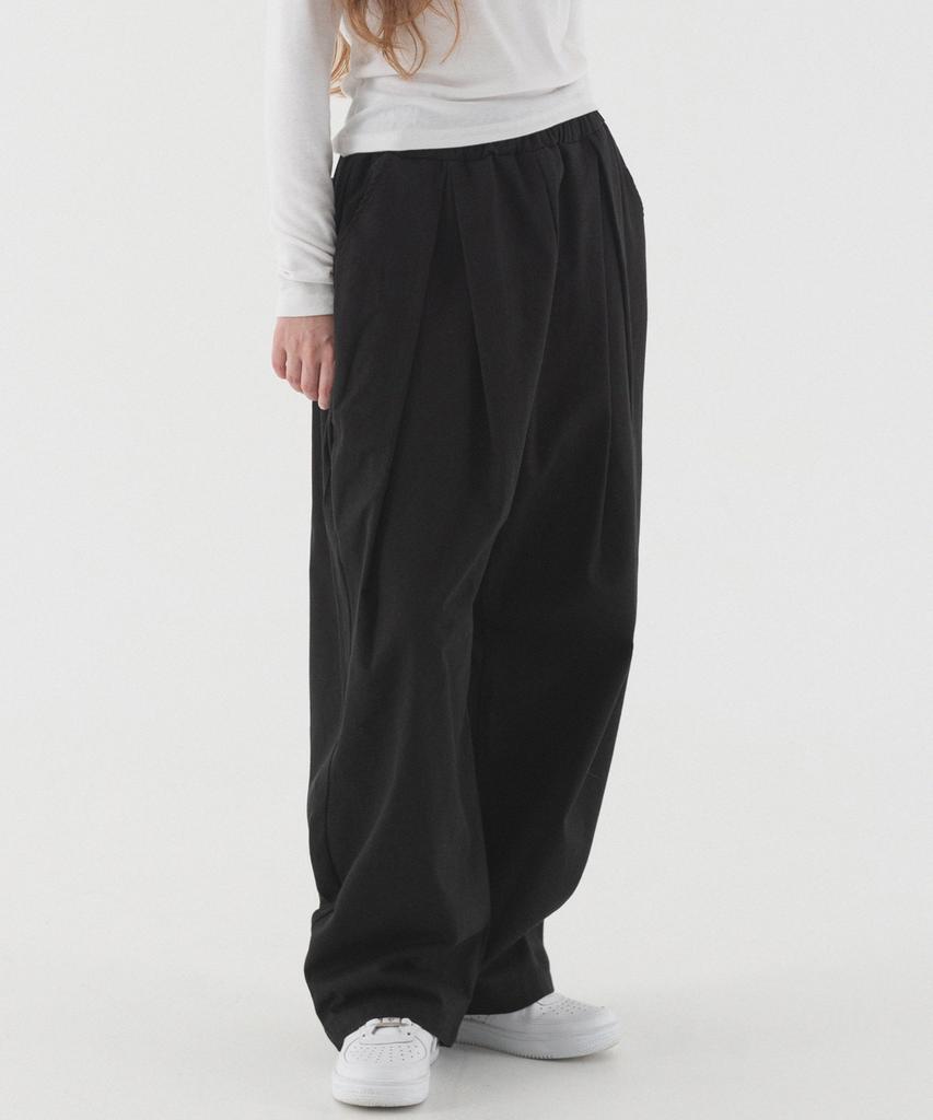 PIANER Pleated Wide Elastic Cotton Pants (Black)