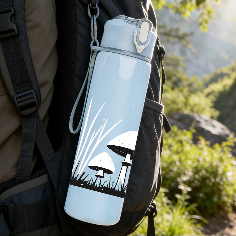 1PC Dark Silhouette Mushroom Forest Scene Print 750ml Color Plastic Sports Water Bottle Leakproof Flip Straw Lid Suitable for Sports Office Home Use