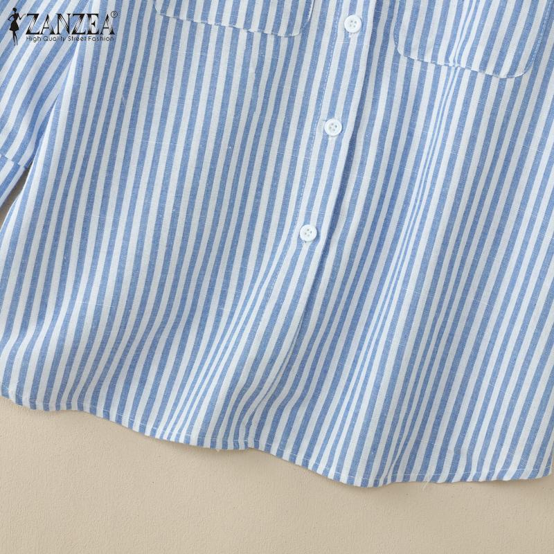 ZANZEA Женская блузка с отложным воротником, свободного кроя, с рукавом 3/4, в полоску