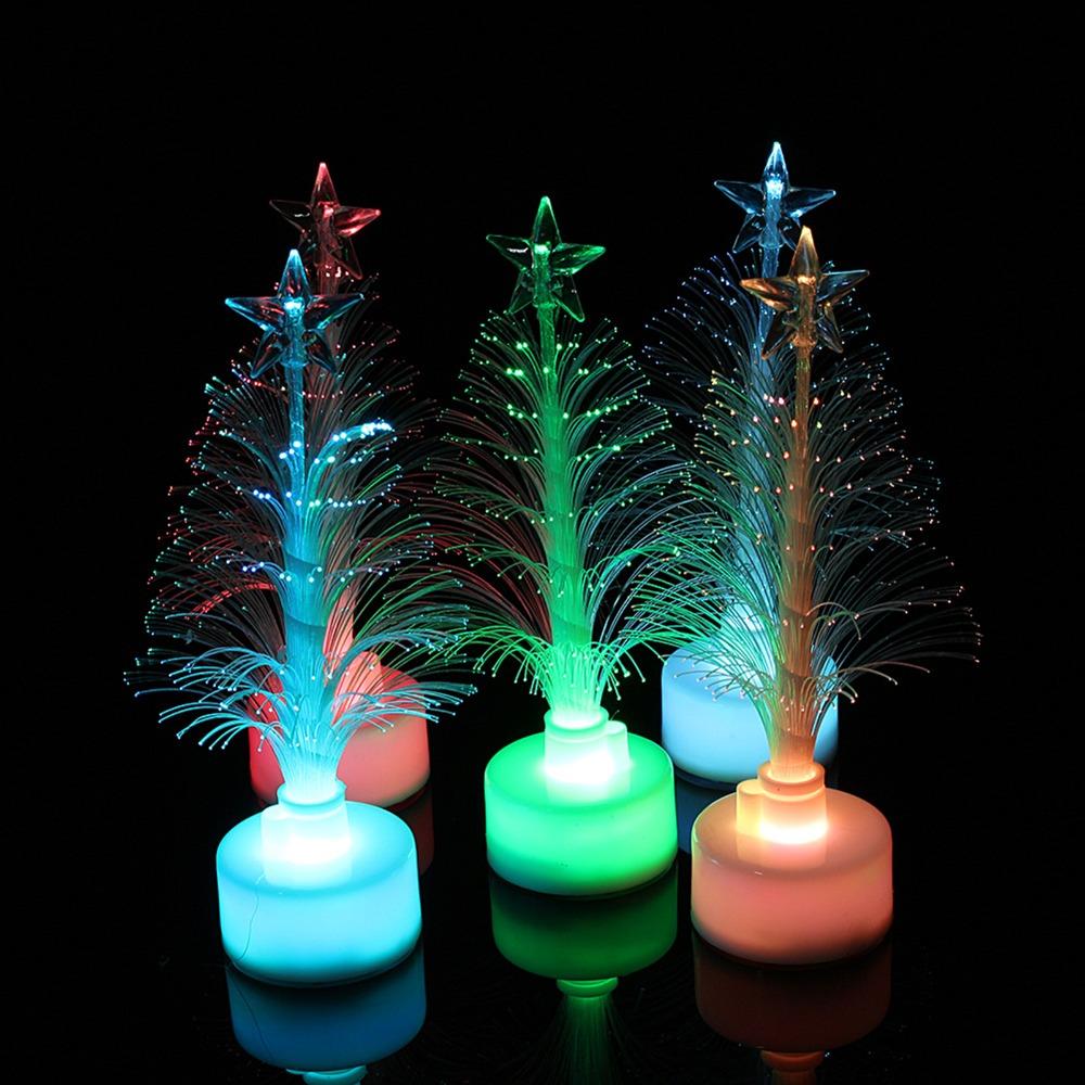 Colorful LED Christmas Tree Light Mini Size Nightlight Lamp New Fiber Optic Lamp Holiday Decor