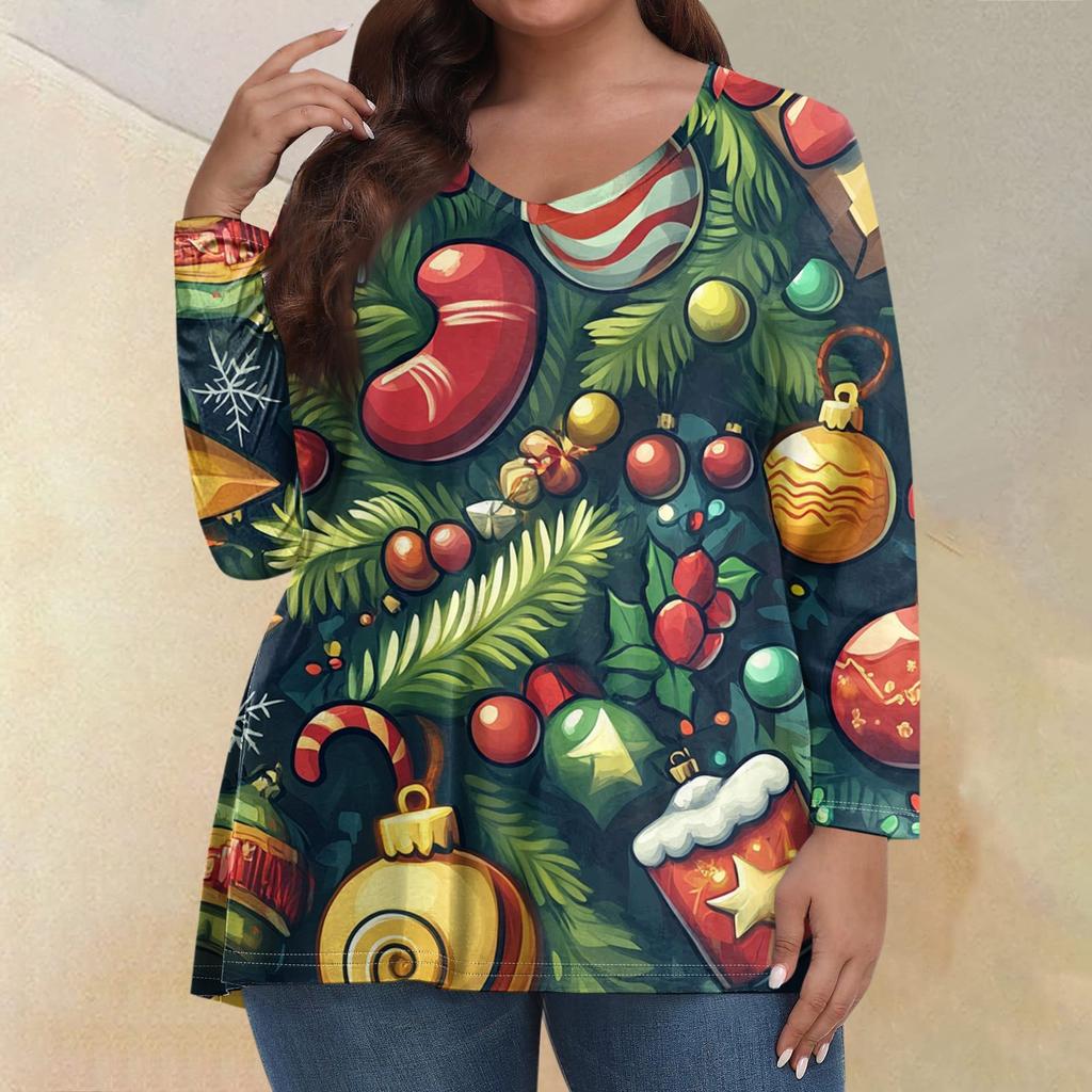Женские топы больших размеров с длинным рукавом и принтом, рубашки с V-образным вырезом, повседневная одежда, топы
