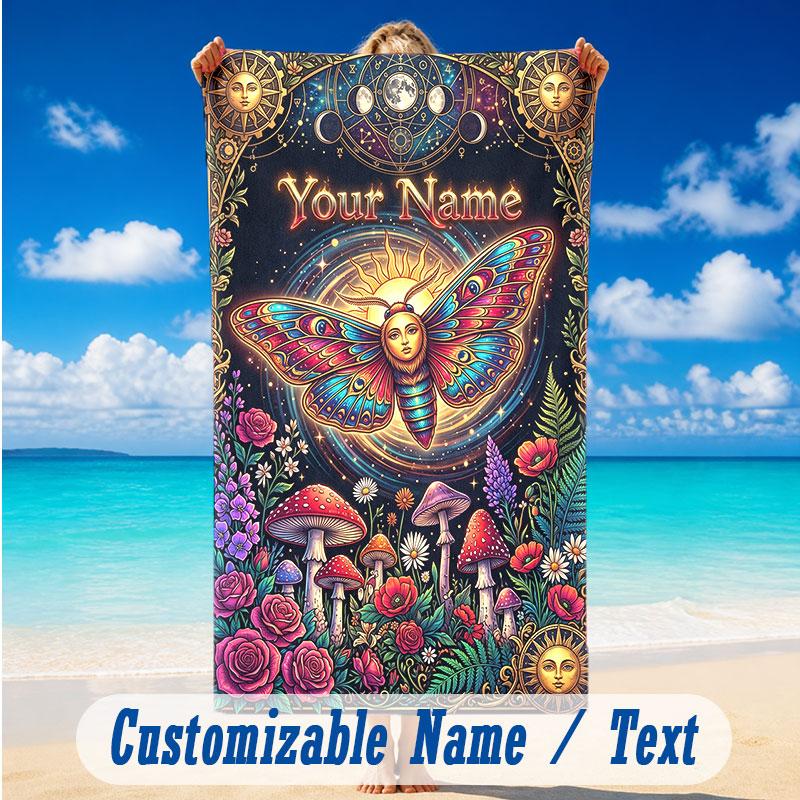 Butterfly Theme Beach Towel Personalized Custom Name & Text Soft Quick Dry Beach Towel for Swimming Travel