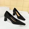 Women's Fashion High Heels Thick Heels, Shallow Mouth Square Head Bright Lacquer Leather Commuter Shoes