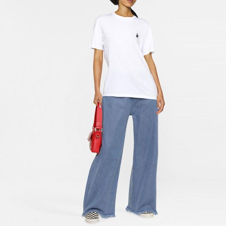Golden Goose Solid Color Star Print Round Neck Pullover Short Sleeve T-Shirt Women Tops White GWP01220P00059310364