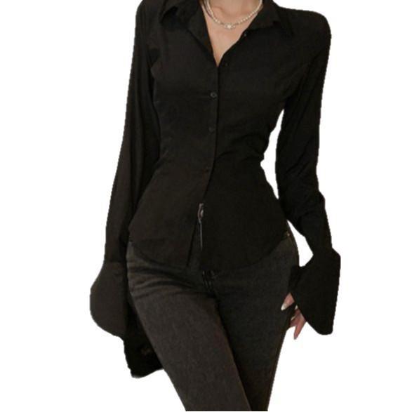 Женская блузка с французскими рукавами-колокольчиками и завязками - Приталенный силуэт, Тонкий дизайн, Идеально подходит для весны и осени.