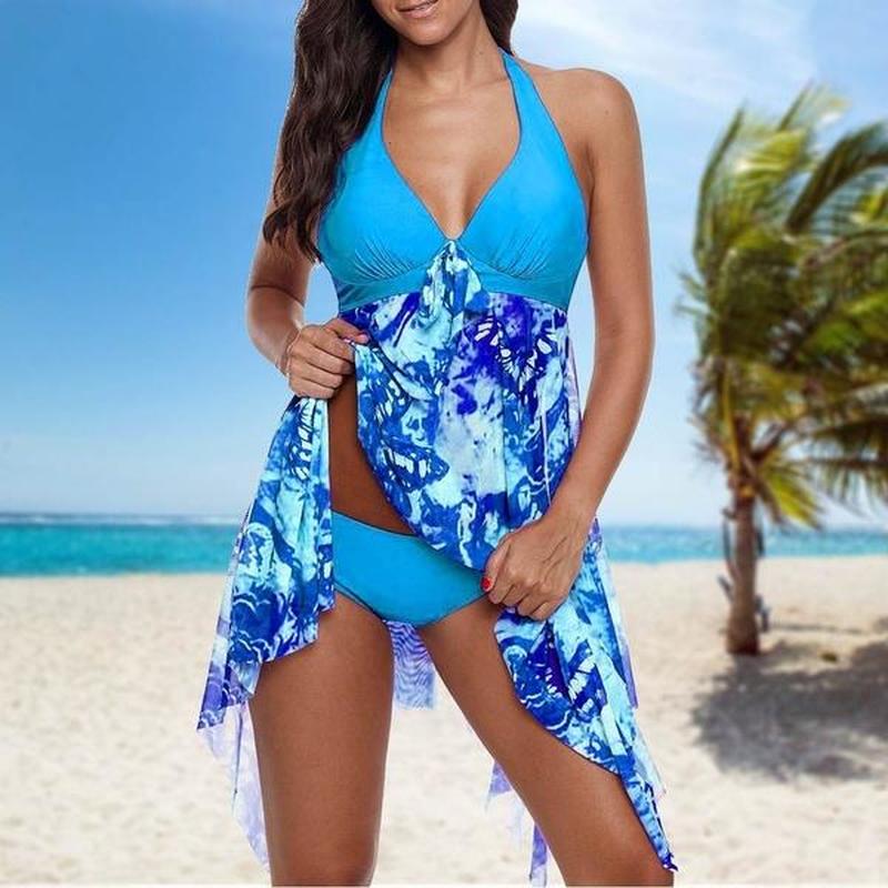 Сексуальное бикини с принтом, асимметричный подол, купальник, комплект танкини, мягкий пляжный купальник, купальник S-5XL