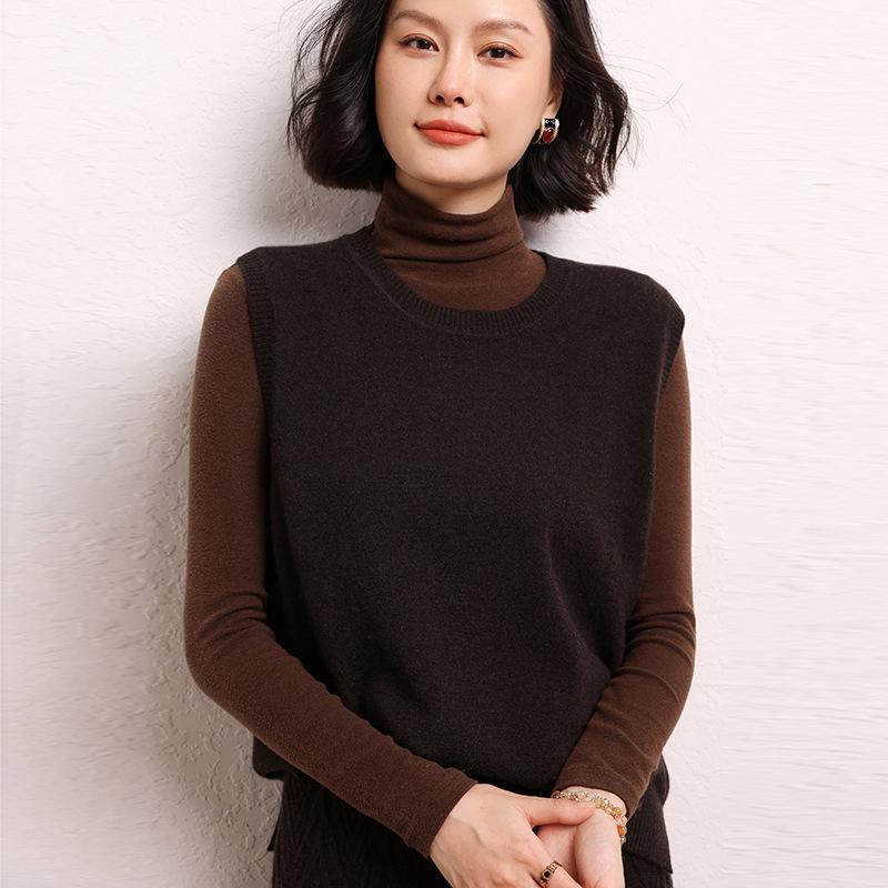 Women's Round Neck Cashmere Vest - 2024 Autumn/Winter Sleeveless Knit Pullover in Sweet Style