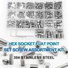 NINDEJIN Hex Socket Set Screw Kit Cup Point Carbon Steel Stainless Steel Flat Point Headless Grub Screw Assortment Kit