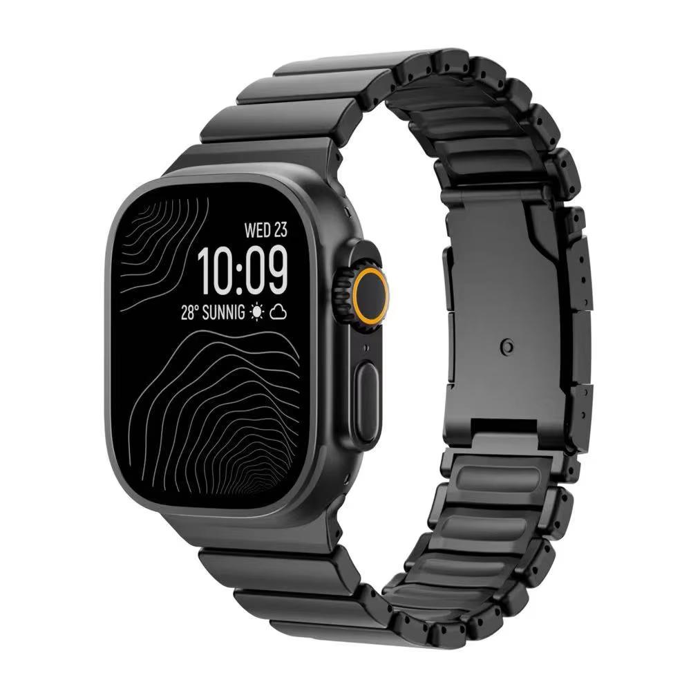 Титановый Резиновый Ремешок для Apple Watch Ultra 3 2 49мм 46мм 45мм 44мм Мужской Ремешок без Зазоров для Iwatch 11 10 9 8 7 6 5 4 Se3 Браслет