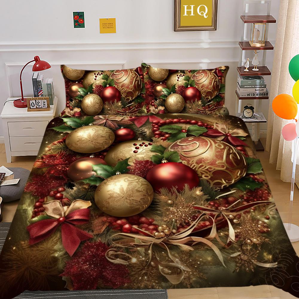 Christmas Tree 3D Printed Polyester Pillowcase Quilt Cover Two Or Three-Piece Set