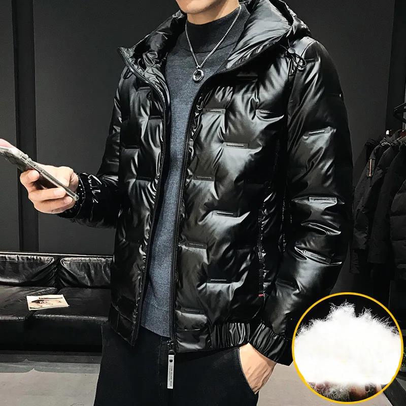 M-5XL Мужская блестящая пуховая куртка Зимняя бархатная толстая теплая верхняя одежда Мужская ветрозащитная и водонепроницаемая парка Мягкая повседневная ветровка универсальные пальто