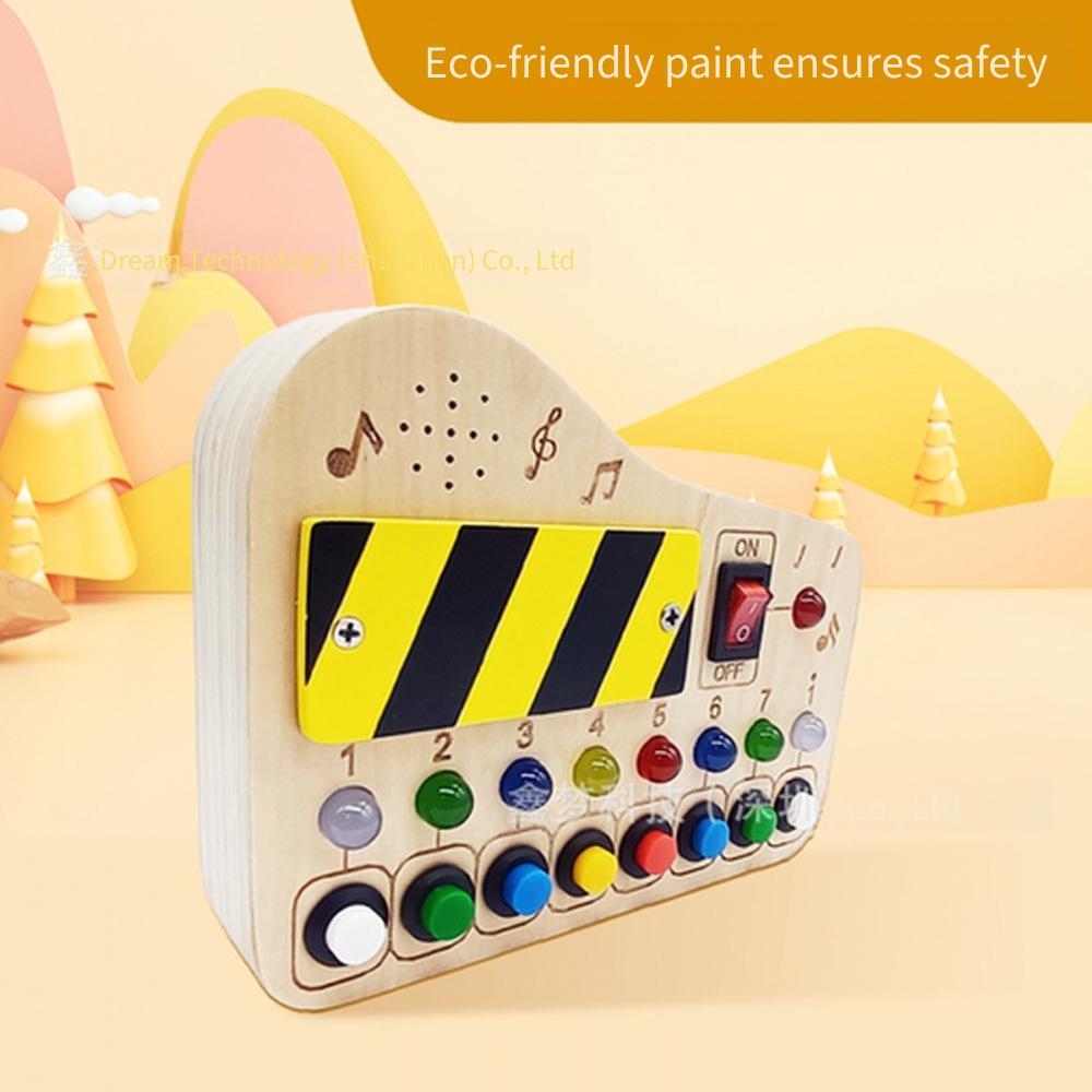 Wooden Busy Board with LED Running Lights, Kids Montessori Educational Toy, Circuit Board Sensory Switch Toy